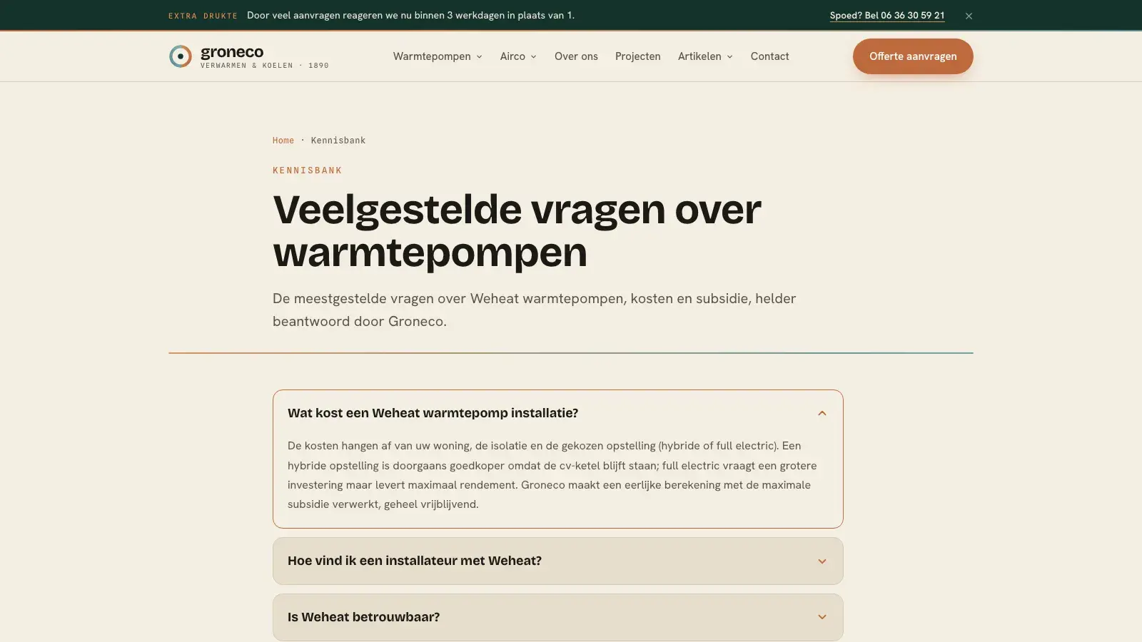 De kennisbank van groneco.nl met artikelen over warmtepompen
