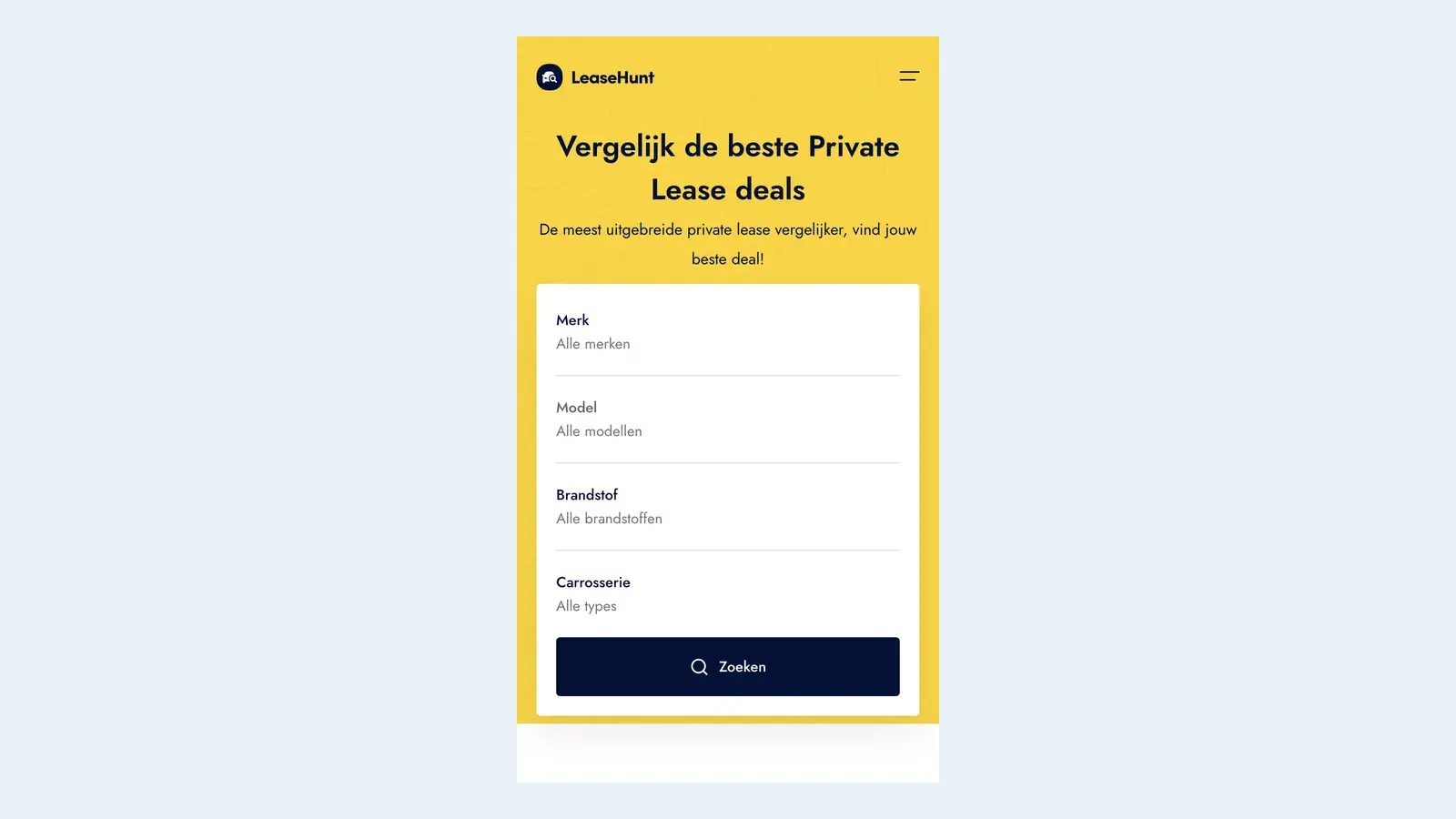 LeaseHunt op een telefoonscherm